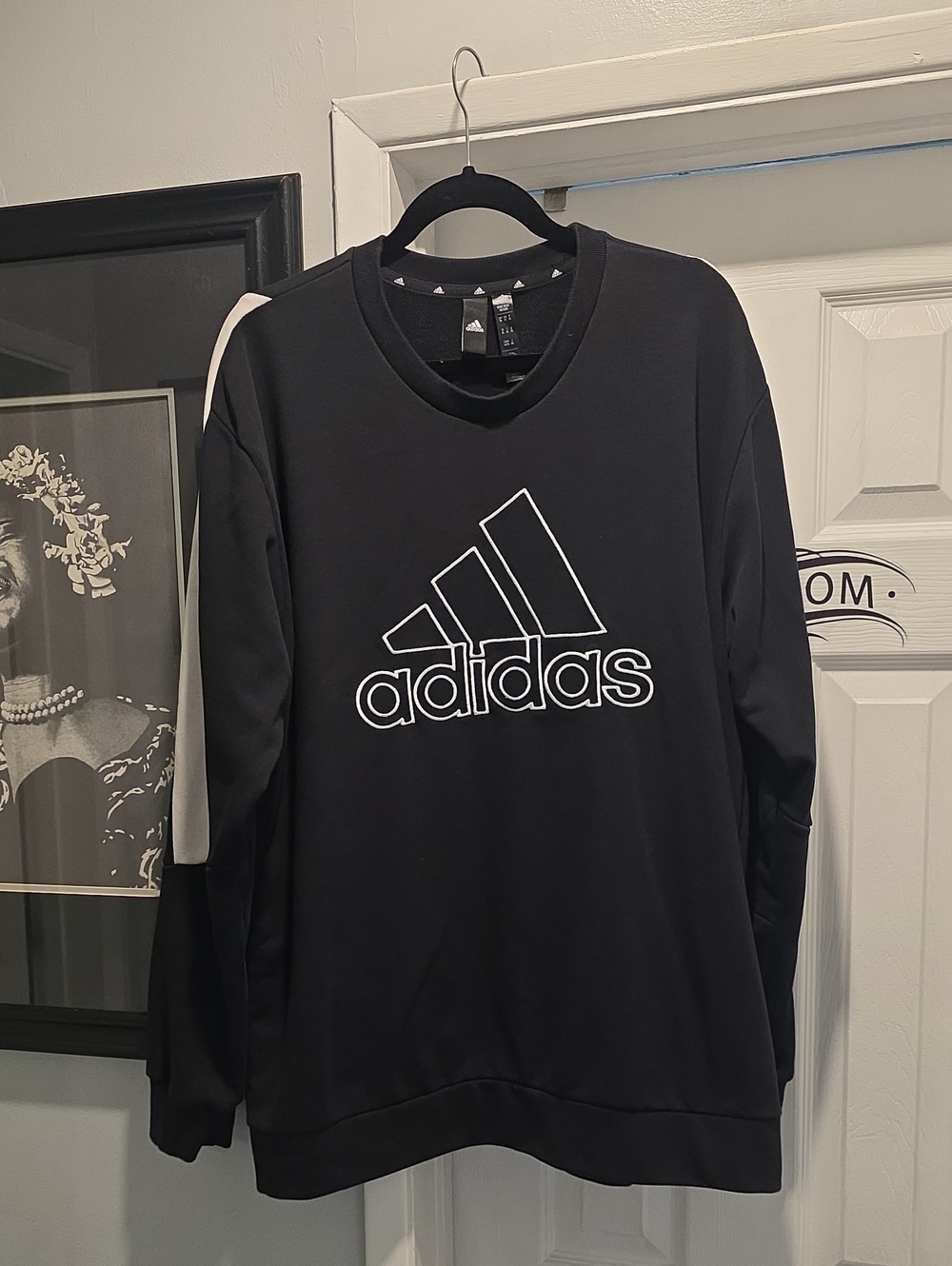 adidas Black Sweatshirt with White Logo and Sleeve Stripe